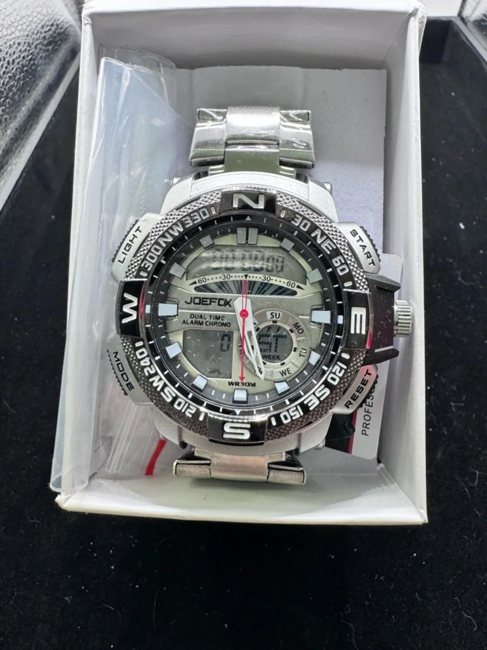 Joefox Men's Sport Watch Dual Time Analog Digital Chronograph WR30M Steel Band